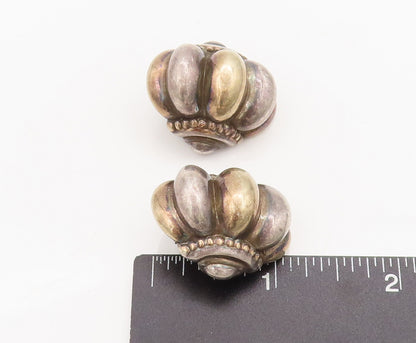 925 Sterling Silver Vintage Earrings Large Solid Puffed Beaded Carved  EG13045