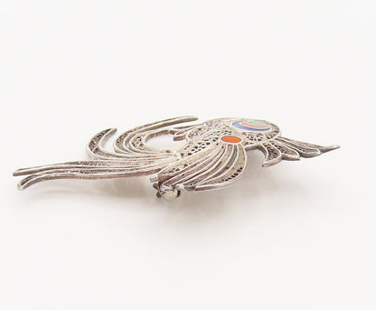 925 Sterling Silver Vintage Enamel & Filigree Detailed Fish Brooch Pin BP10107