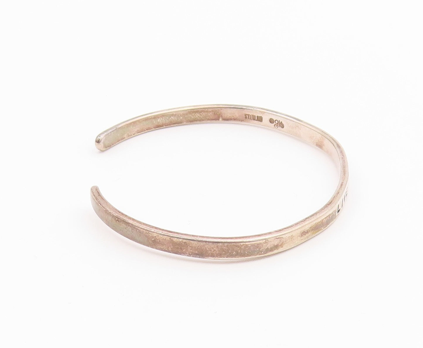 925 Sterling Silver  Vintage Engraved Live Your Dreams Cuff Bracelet  BT9415