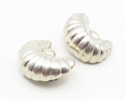 925 Sterling Silver  Vintage Shiny Hollow Fluted Non Pierce Earrings  EG5800