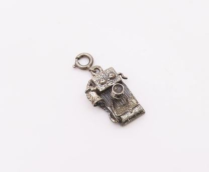 925 Sterling Silver  Vintage Antique Crank Phone Motif Pendant  PT21121