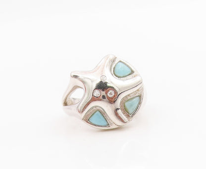 925 Sterling Silver Vintage Ring Larimar & CZ Starfish Design  Sz 7  RG34182