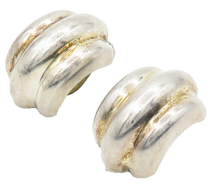 BARRA 925 Sterling Silver  Vintage Shiny Modernist Non Pierce Earrings  EG8458