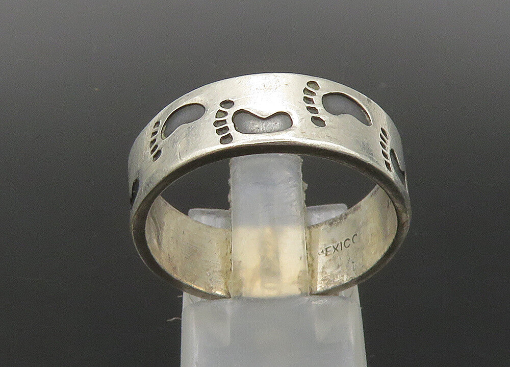 MEXICO 925 Sterling Silver Vintage Oxidized Footprints Band Ring Sz 10.5 RG23035