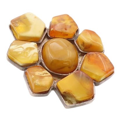 925 Sterling Silver Vintage Ring Modernist Amber Large Flower  Sz 7  RG36379