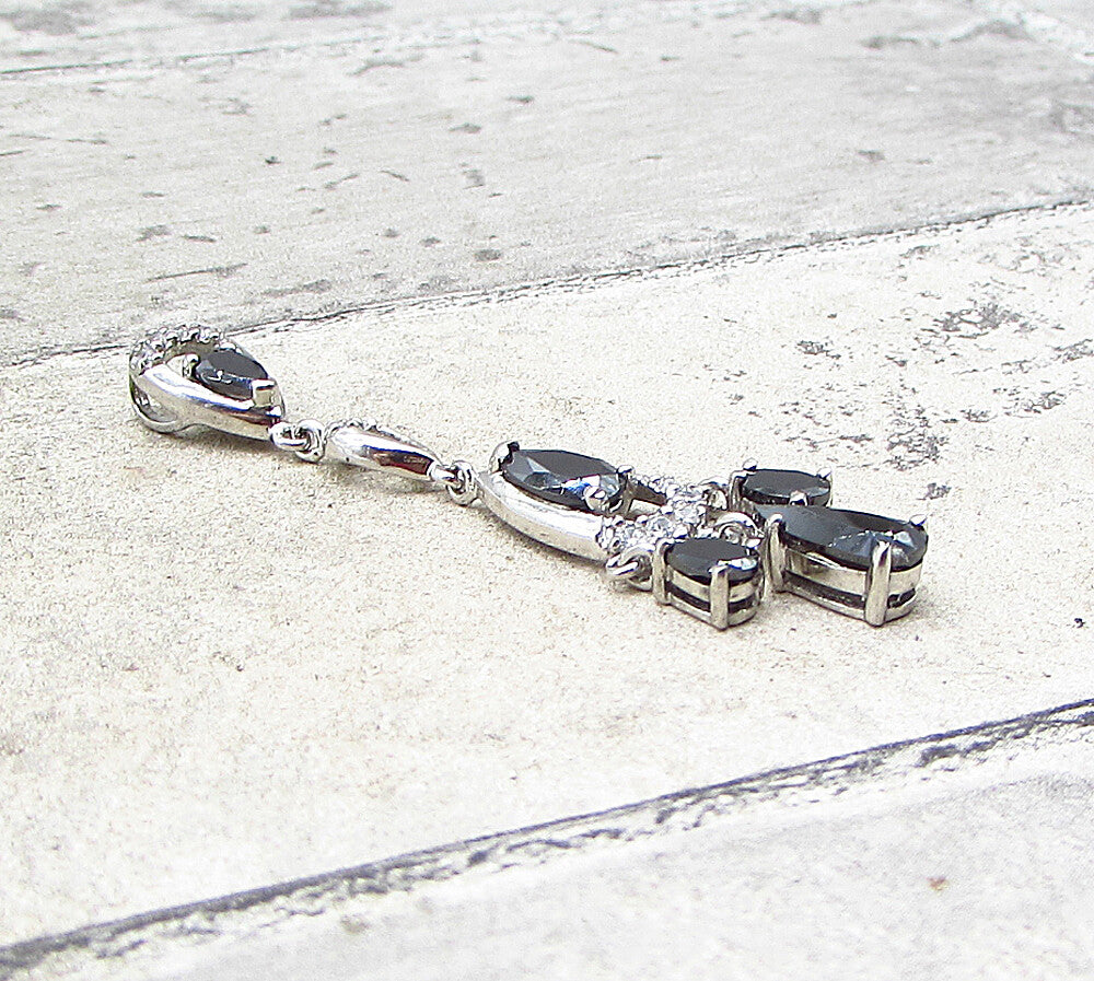 925 Sterling Silver  Hematite & Cubic Zirconia Chandelier Drop Pendant  PT1626