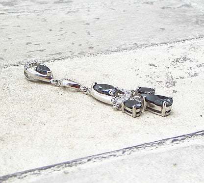 925 Sterling Silver  Hematite & Cubic Zirconia Chandelier Drop Pendant  PT1626