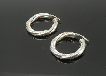 925 Sterling Silver  Vintage Shiny Etched Hollow Twist Hoop Earrings  EG11042