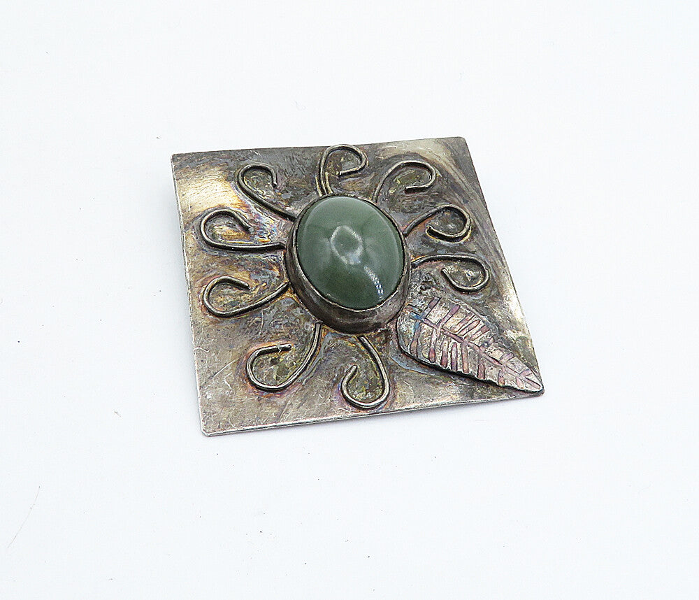 925 Sterling Silver  Vintage Antique Jasper Floral Leaf Swirl Pendant  PT5032