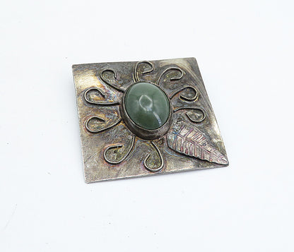 925 Sterling Silver  Vintage Antique Jasper Floral Leaf Swirl Pendant  PT5032