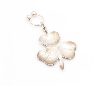 925 Sterling Silver Vintage Keychain Solid Good Luck Leaf Clover Design  TR4016
