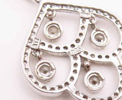 925 Sterling Silver  Vintage Open Swirl White Topaz Drop Pendant  PT20435