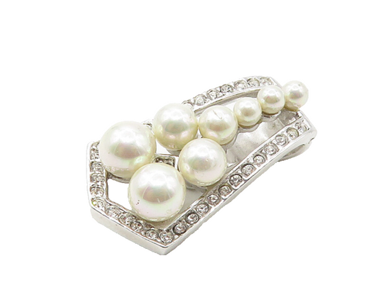 925 Sterling Silver  Shiny Petite Pearls & White Topaz Pendant  PT13776