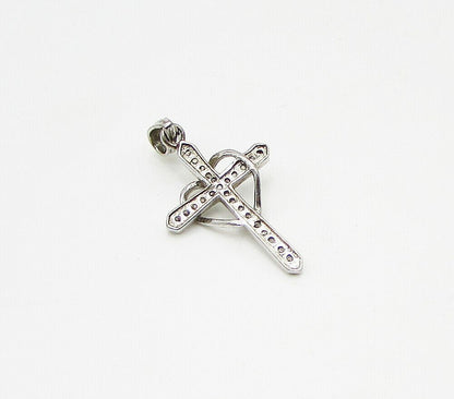 925 Sterling Silver  White Cubic Zirconia Cross Love Drop Pendant  PT2486