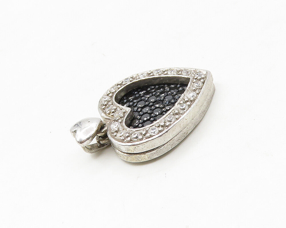 925 Sterling Silver  Black Hematite & Topaz Love Heart Drop Pendant  PT14157