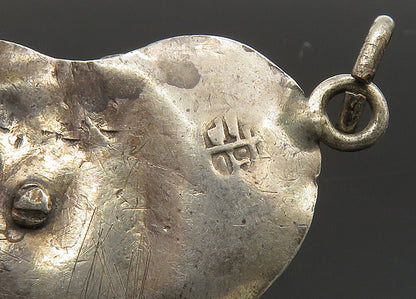 925 Sterling Silver  Vintage Dark Tone Etched Figure Drop Pendant  PT17672