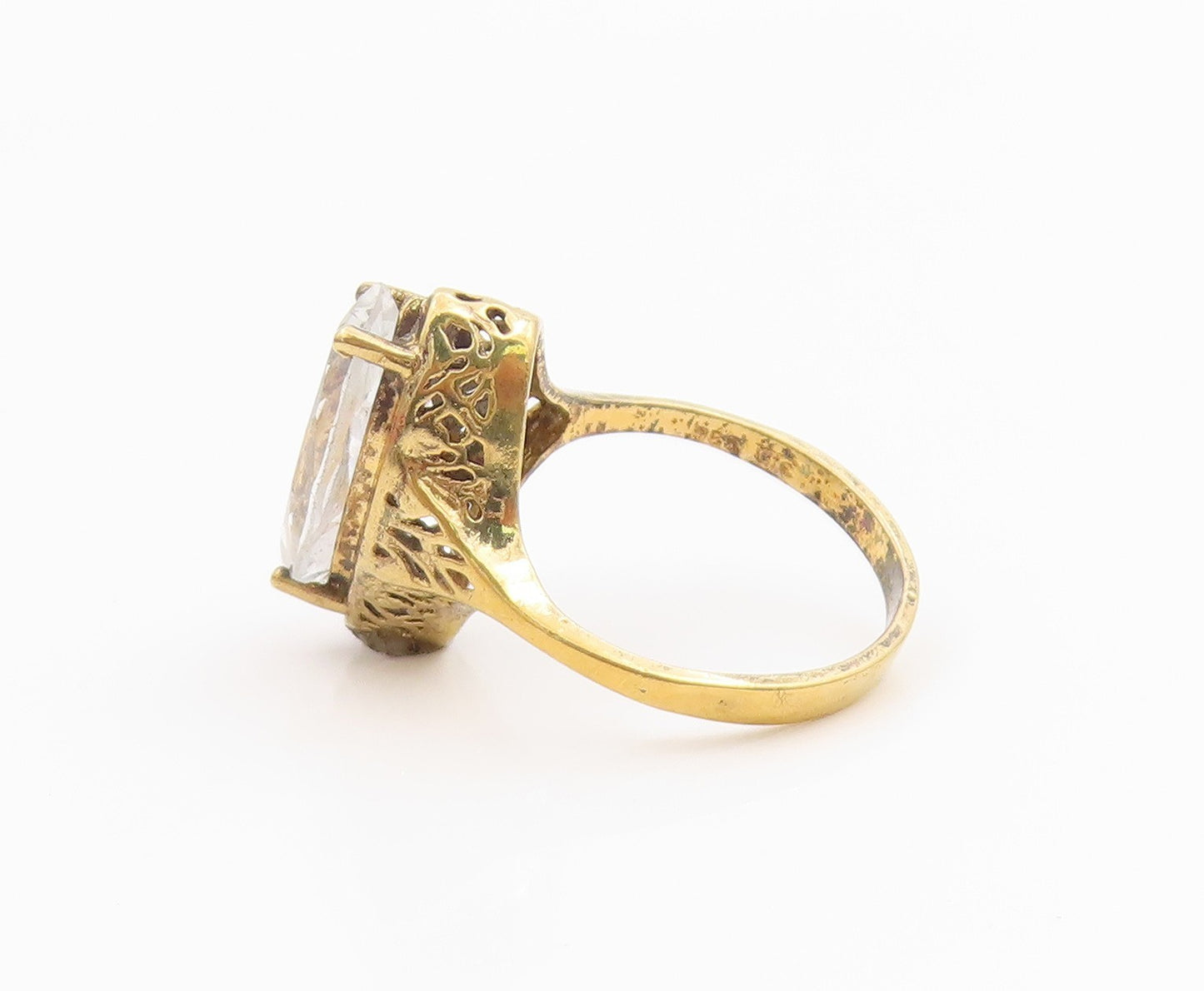 925 Sterling Silver Vintage Ring Gold Plated Marquise Cut CZ Band  Sz 6  RG35491