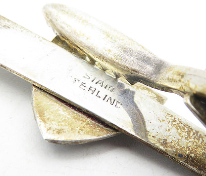 SIAM 925 Sterling Silver  Vintage Niello Enamel Coated Dancer Tie Clip  TR1344