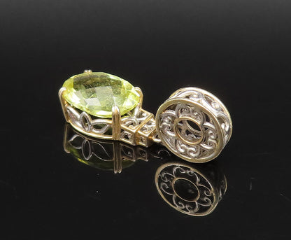 925 Sterling Silver  Vintage Swirl Cutout Yellow Topaz Floral Pendant  PT21861