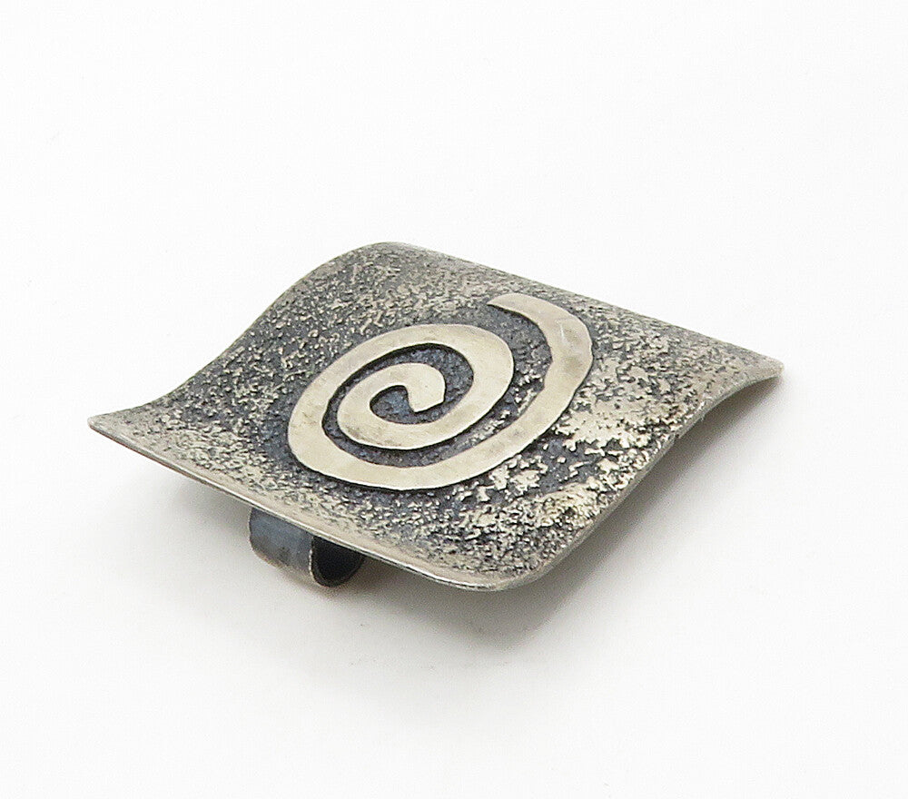 925 Sterling Silver  Vintage Dark Tone Spiral Design Square Pendant  PT12915