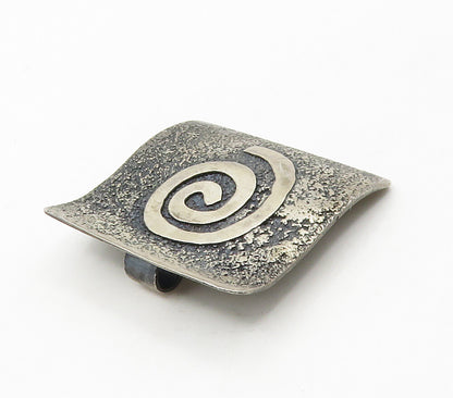 925 Sterling Silver  Vintage Dark Tone Spiral Design Square Pendant  PT12915