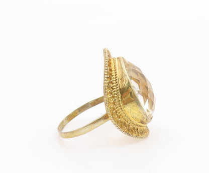 925 Sterling Silver Vintage Ring Gold Plated Faceted Quartz Band Sz 8.5 RG36079