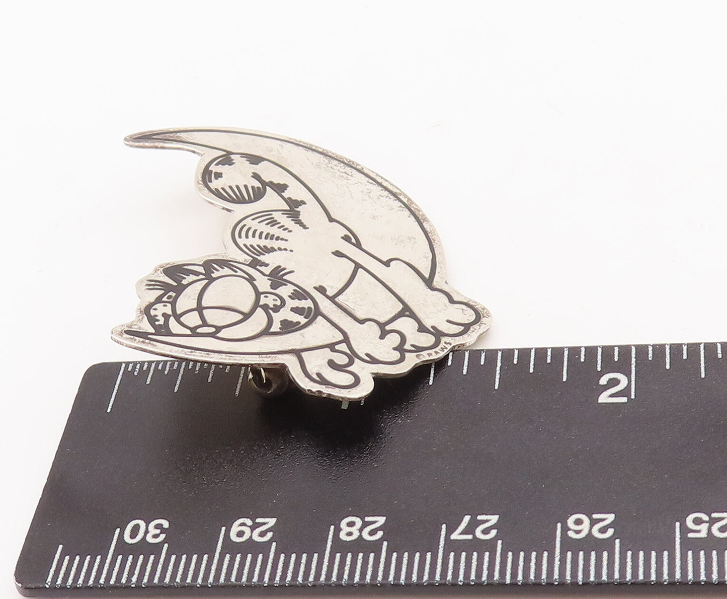 925 Sterling Silver Vintage Brooch Pin MEXICO Etched Lazy Cartoon Cat  BP11061