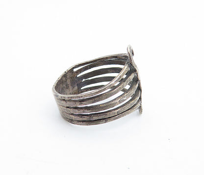 925 Sterling Silver  Vintage Dark Tone S Swirl Split Band Ring Sz 7.5  RG6681