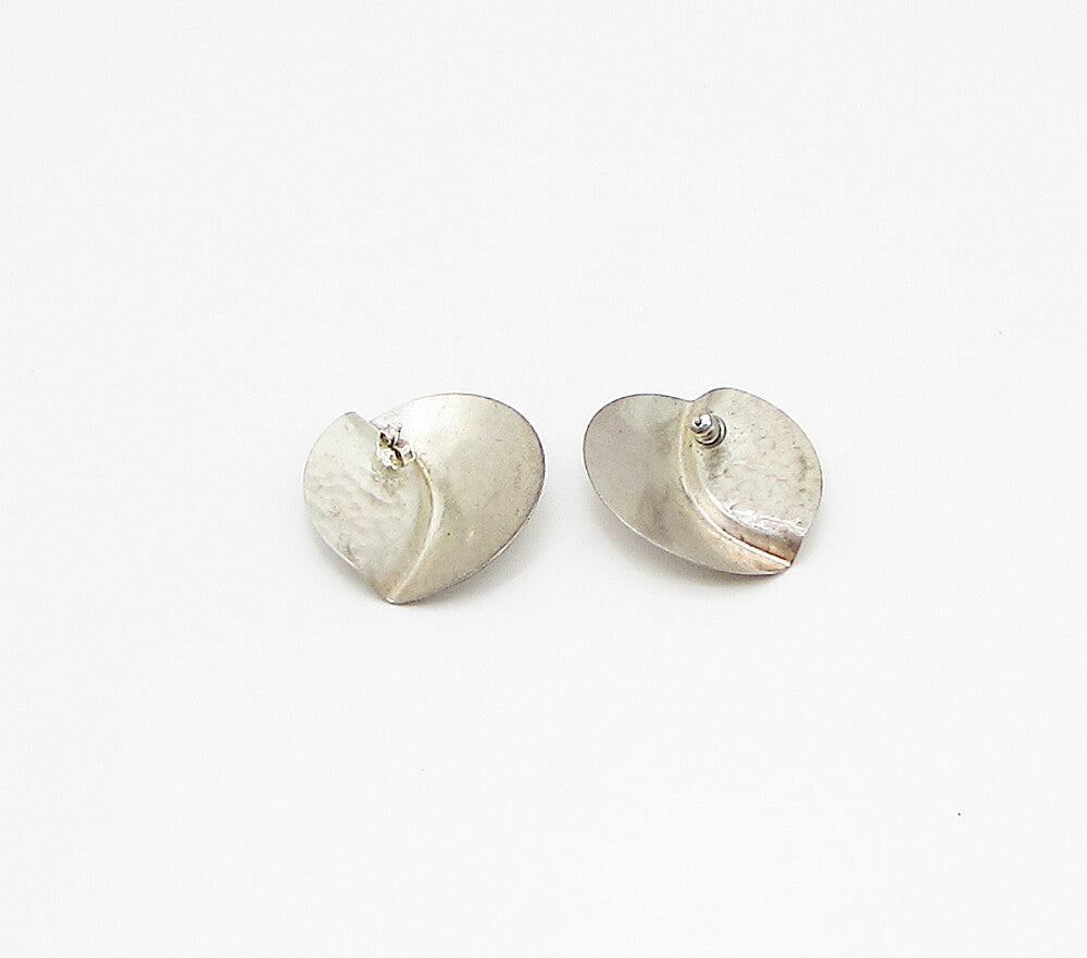 925 Sterling Silver  Vintage Smooth & Hammered Round Stud Drop Earrings  EG1994