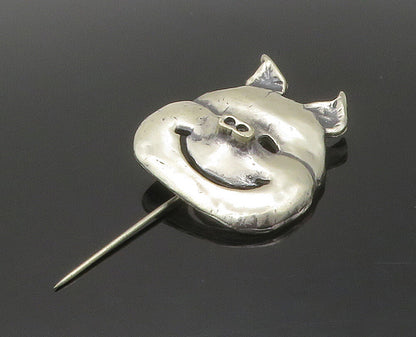 AVEDON 925 Sterling Silver  Vintage Shiny Pig's Face Motif Lapel Pin   TR2297