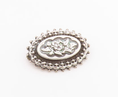 925 Sterling Silver  Vintage Shiny Floral Patterned Dome Brooch Pin  BP3637