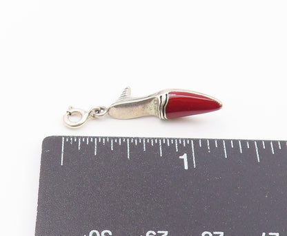 925 Sterling Silver   Vintage Red Enamel High Heel Charm Pendant  PT20599