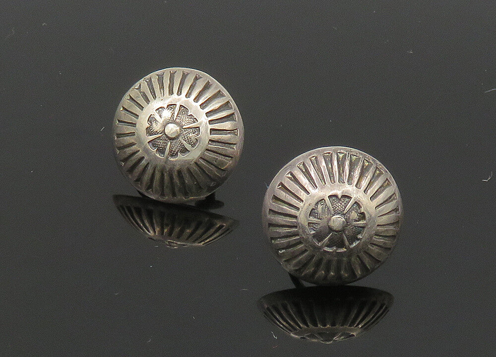 925 Sterling Silver Vintage Floral Dome Non Pierce Earrings EG11208