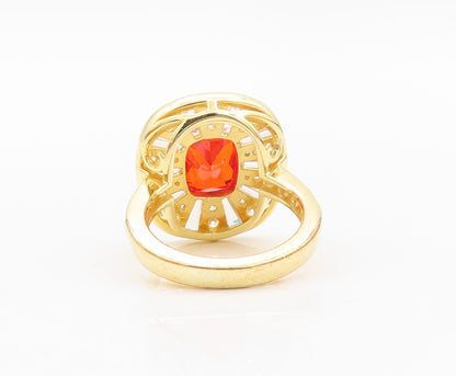 925 Sterling Silver Vintage Ring Gold Plated Red & White CZ Inlay  Sz 7  RG30243