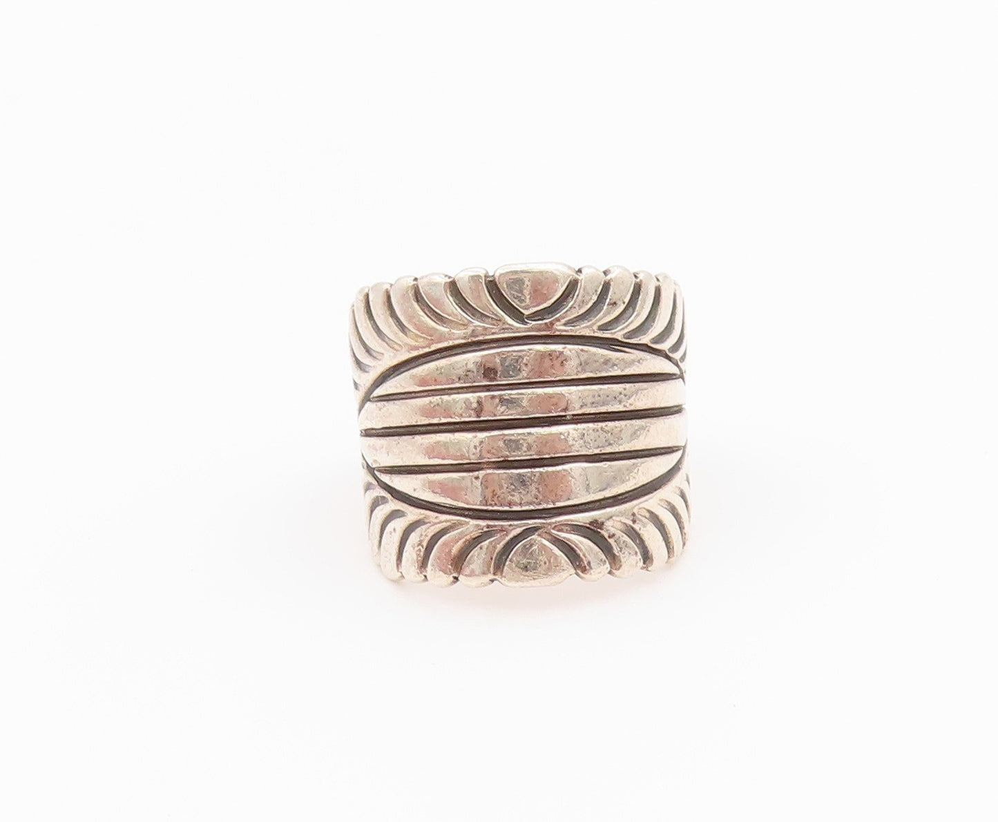 925 Sterling Silver Vintage Ring MORGAN APACHE NAVAJO Ribbed Band  Sz 8  RG36414
