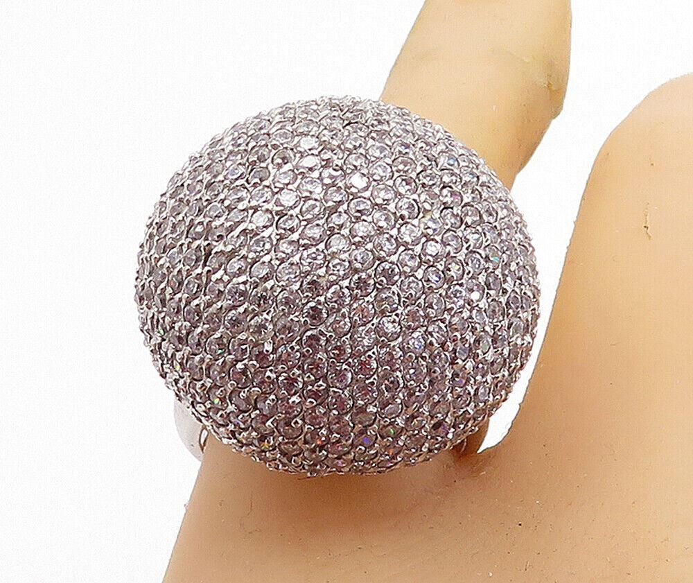 925 Sterling Silver Cubic Zirconia Encrusted Dome Cocktail Ring  Sz 8.5  RG6759
