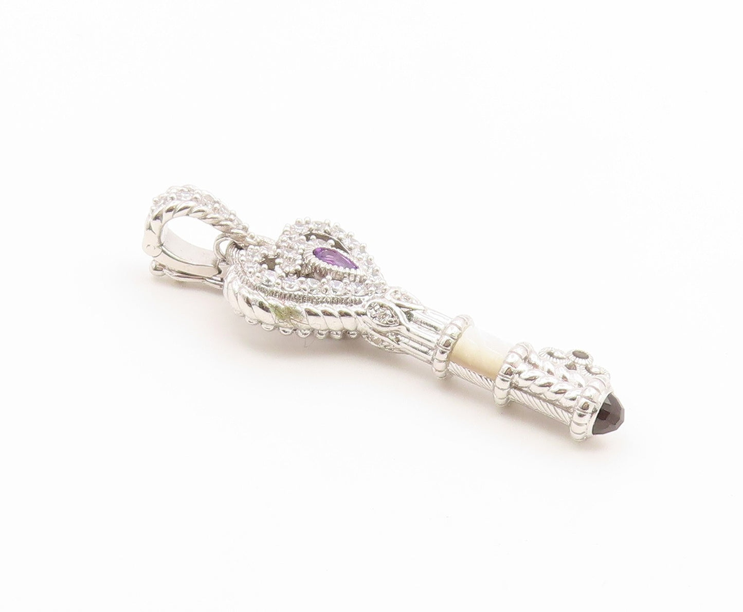 925 Sterling Silver Vintage Pendant JUDITH RIPKA Multi Gemstone Key  PT26661