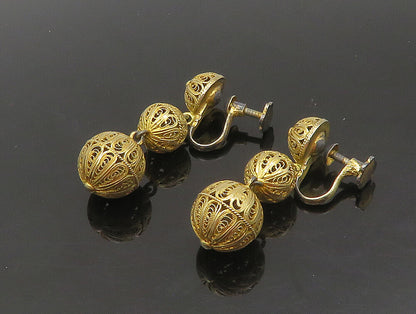 925 Sterling Silver  Vintage Triple Sphere Filigree Dangle Earrings  EG11490
