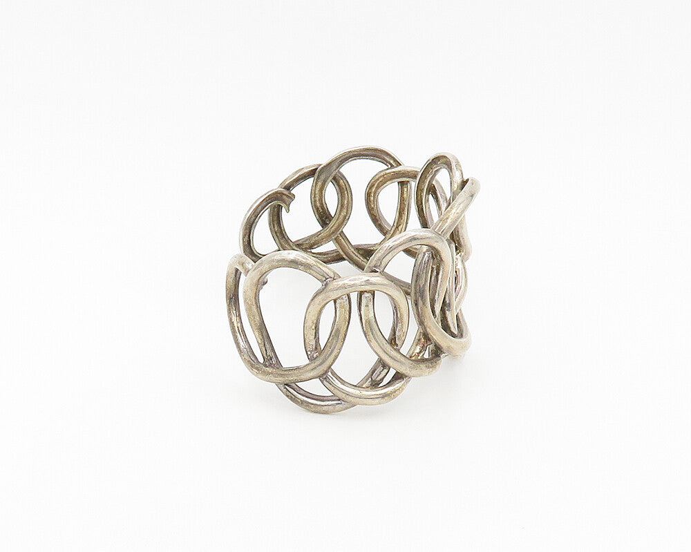 925 Sterling Silver  Vintage Interlaced Pattern Open Cuff Bracelet  BT7570