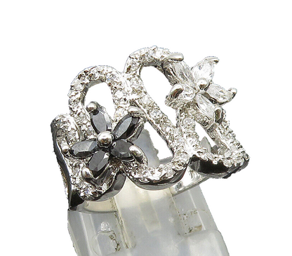 925 Silver  Vintage Cubic Zirconia & Spinel Floral Wavy Ring Sz 6.5  RG24500