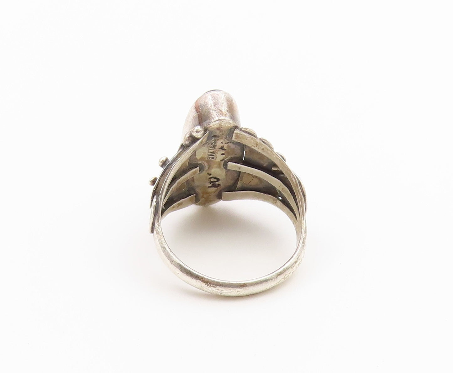 925 Sterling Silver Vintage Ring NAVAJO Onyx Feather & Scroll  Sz 8  RG36866