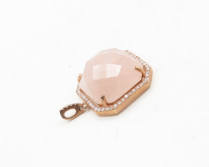 925 Silver  Rose Quartz & Cubic Zirconia Rose Gold Plated Pendant  PT15256