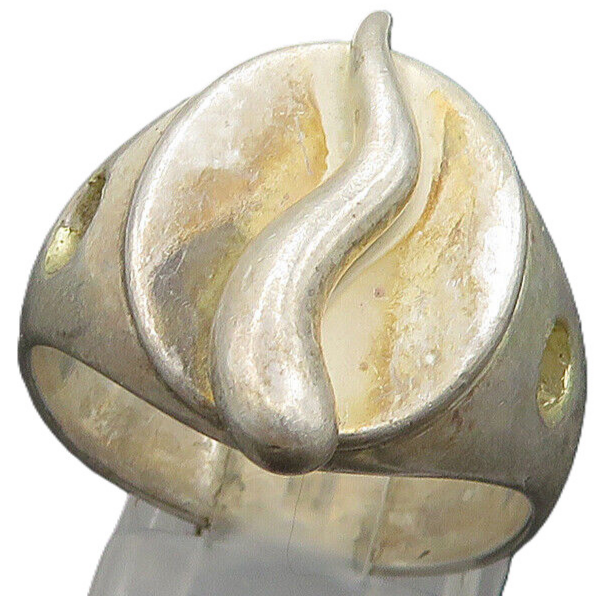 925 Sterling Silver  Vintage Snake Motif Oval Dome Band Ring Sz 9  RG23759