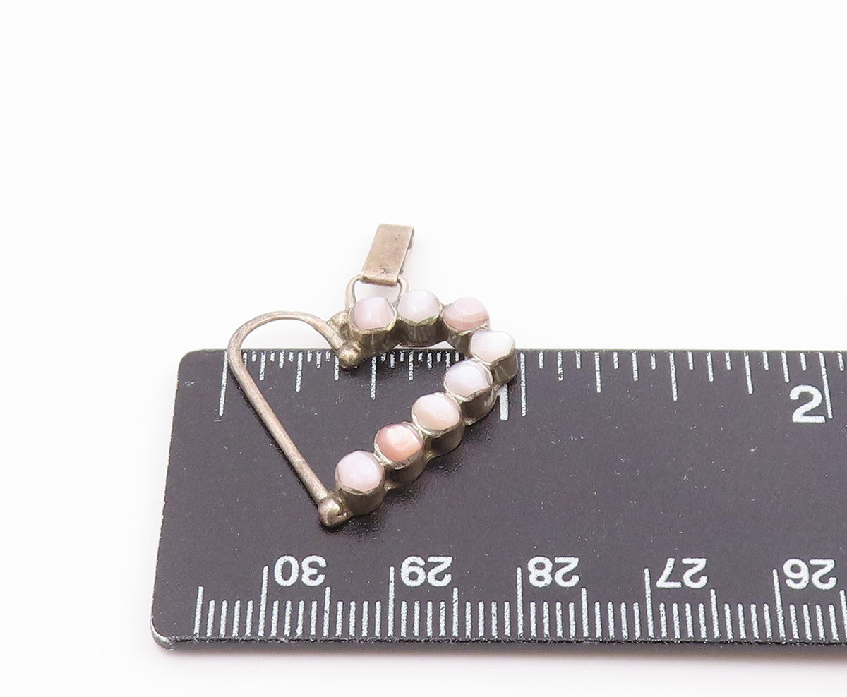 925 Sterling Silver  Vintage Mother Of Pearl Open Love Heart Pendant  PT17574