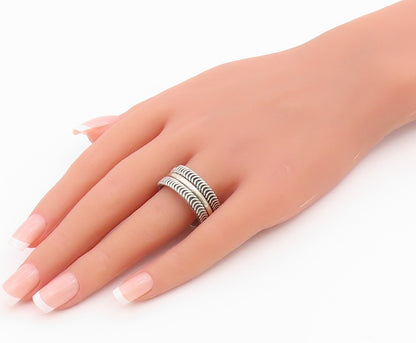 925 Sterling Silver Vintage Ring Wavy Pattern Statement Band  Sz 11.5  RG36417