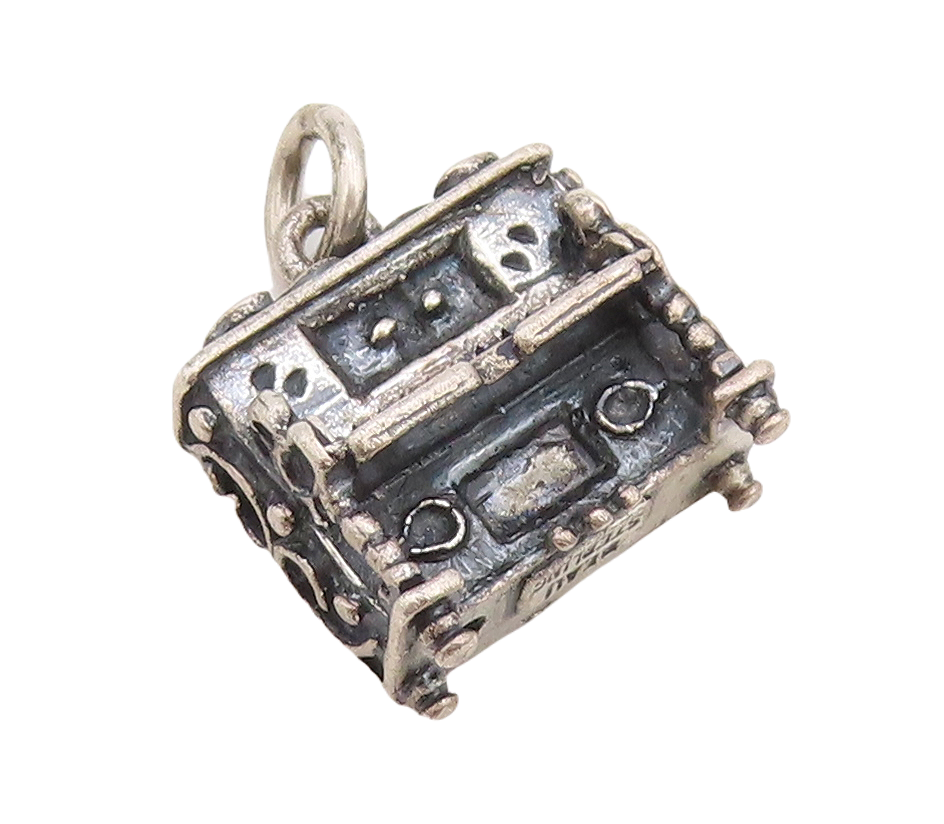 925 Sterling Silver Vintage Pendant BEAU 3D Carved Mini Piano Charm  PT23490