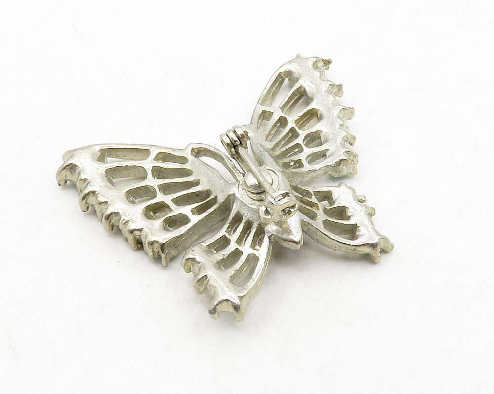 925 Silver  Vintage Topaz Amethyst & Citrine Butterfly Brooch Pin  BP5111