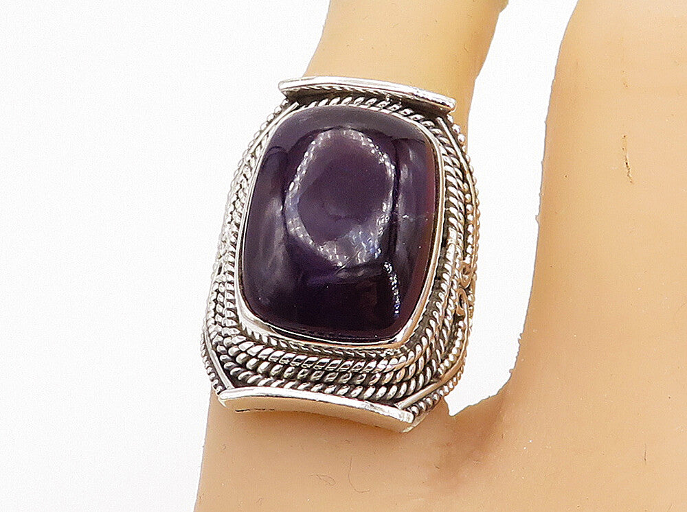 925 Sterling Silver  Amethyst Rope Twist Swirl Cocktail Ring Sz 7  RG8157