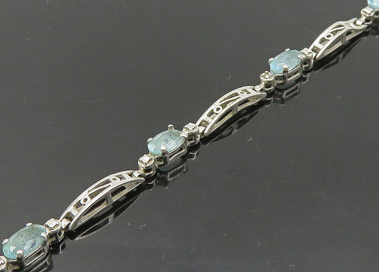 10K GOLD  Prong Set Blue Topaz Shiny Chain Bracelet  GBR003