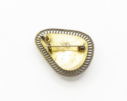 BEZALEL ISRAEL 925 Silver  Vintage Eilat Stone Twist Border Brooch Pin  BP7746